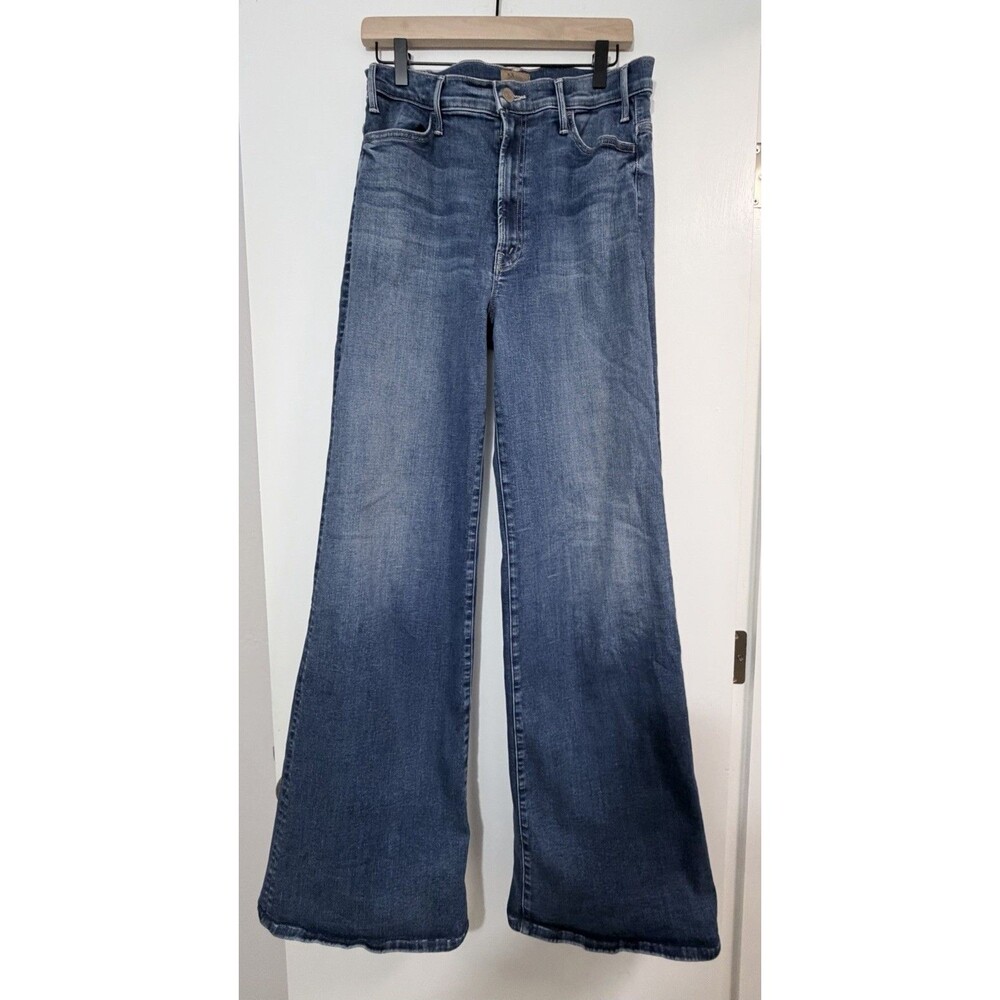 Mother TheHustler Roller Heel Jeans High Fidelity Wide Leg Flare Medium Wash 31